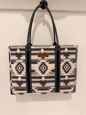Wrangler Black and White Aztec  Tote with Braided Trim